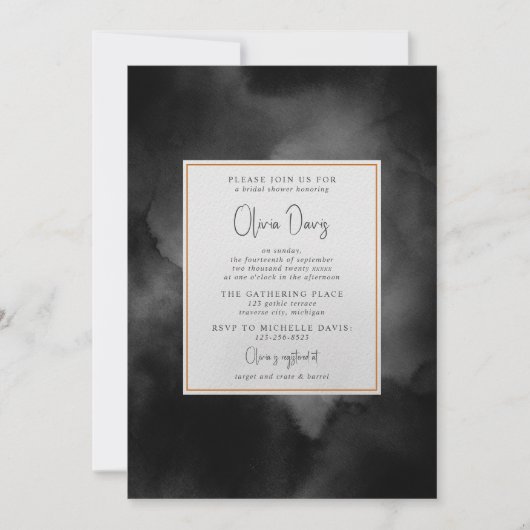 エーテル水カラーブラックムーディーズブライダルシャワー 招待状 (正面)