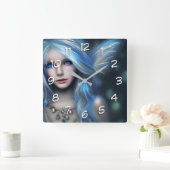 エーテル神秘的な妖精の女の子 スクエア壁時計 (ホーム)