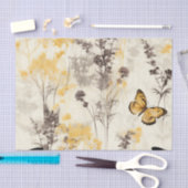 エーテル繊細な黒い黄色の花蝶 薄葉紙 (クラフト)