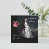 エーテル美しい,甘い16,ピンク,黒,ホワイトダマスク 招待状 (スタンド正面)