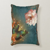 エーテル蝶《写真》ぼけ味と牡丹ティール（緑がかった色）と桃 アクセントクッション (正面(垂直))