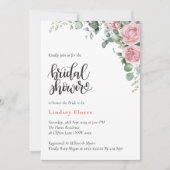 エーテル赤面ピンクローズフローラブライダルシャワー 招待状 (正面)