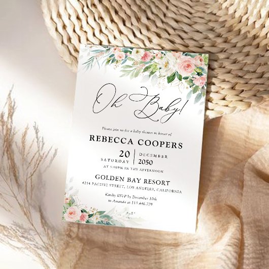 エーテル赤面ピンクローゼベビーシャワー招待状 招待状