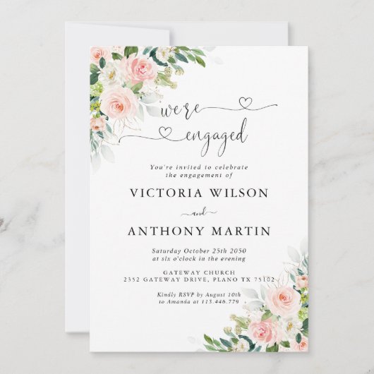 エーテル赤面ピンク婚約パーティ招待状 招待状 (正面)