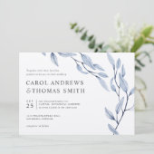 エーテル青 | Chic Botanical 葉結婚s 招待状 (スタンド正面)