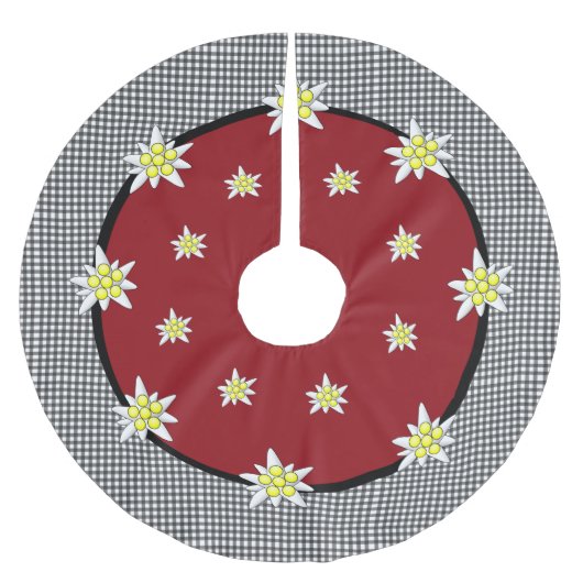 エーデルワイスとギンガムクリスマスツリースカート ブラッシュドポリエステルツリースカート (正面)