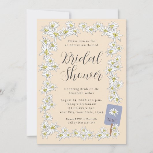 エーデルワイスアルプスワイルドフラワーシャンパンブライダルシャワー 招待状 (正面)