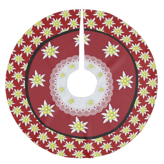 エーデルワイスフローラレッドクリスマスツリースカート ブラッシュドポリエステルツリースカート (正面)