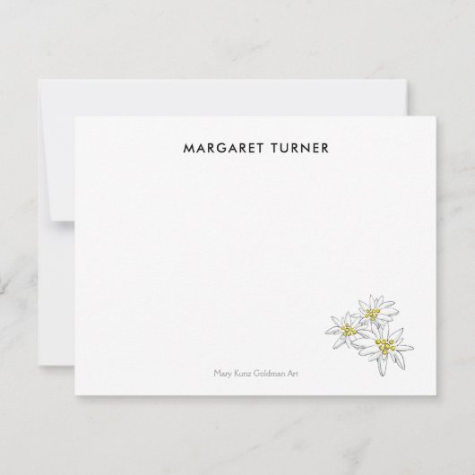 エーデルワイス アルプス ワイルドフラワー キュート ボヘミア サージュ グリーン サンキューカード (裏面)