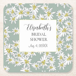 エーデルワイス 手描きイラスト オーダーメイド 水彩画 スクエアペーパーコースター