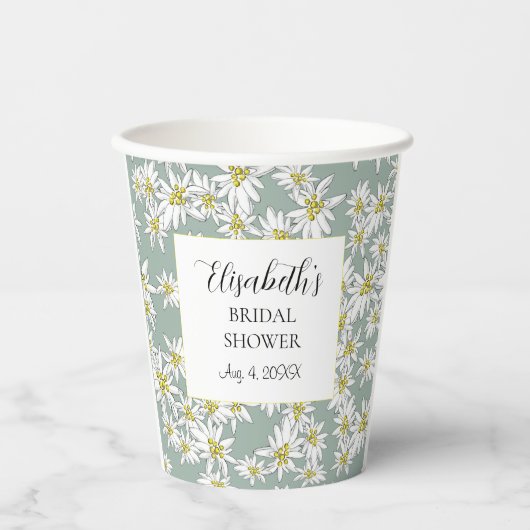 エーデルワイス 手描きイラスト オーダーメイド 水彩画 紙コップ (正面)