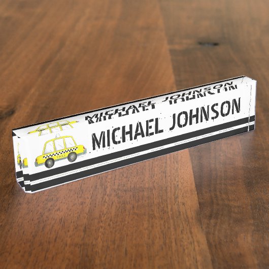 エ市松模様にロイロニューヨークシティタクシーNYC デスクネームプレート (側面)