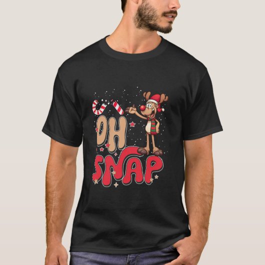 オおもしろいスナップトナカイ甘しょクリスマス恋人 Tシャツ (正面)