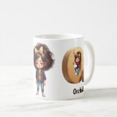 オの名入り寝ぼけ朝のチェック柄キャラ コーヒーマグカップ (正面右)