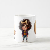 オの名入り寝ぼけ朝のチェック柄キャラ コーヒーマグカップ (中央)