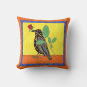 オアクサカンクロウ&レッドローズメキシコフォークアート クッション (正面)