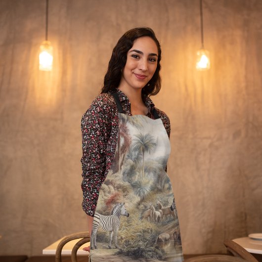 オアシスのシマウマとライオンの植物的なシーン エプロン