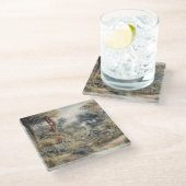 オアシスのシマウマとライオンの植物的なシーン ガラスコースター (アングル)