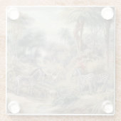 オアシスのシマウマとライオンの植物的なシーン ガラスコースター (裏面)