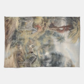 オアシスのシマウマとライオンの植物的なシーン キッチンタオル (横)