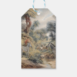 オアシスのシマウマとライオンの植物的なシーン ギフトタグ