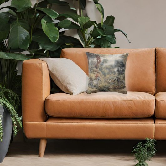 オアシスのシマウマとライオンの植物的なシーン クッション