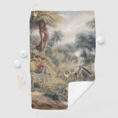 オアシスのシマウマとライオンの植物的なシーン ゴルフタオル (インサイチュ)