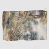 オアシスのシマウマとライオンの植物的なシーン ゴルフタオル (横)