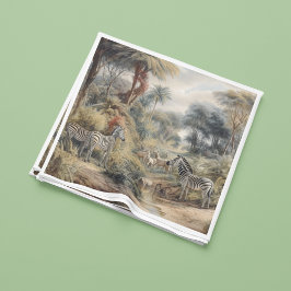 オアシスのシマウマとライオンの植物的なシーン スタンダードカクテルナプキン