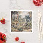 オアシスのシマウマとライオンの植物的なシーン スタンダードカクテルナプキン (インサイチュ)