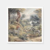 オアシスのシマウマとライオンの植物的なシーン スタンダードカクテルナプキン (正面)