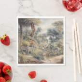 オアシスのシマウマとライオンの植物的なシーン スタンダードランチョンナプキン (インサイチュ)