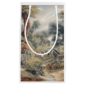 オアシスのシマウマとライオンの植物的なシーン スモールペーパーバッグ (正面)