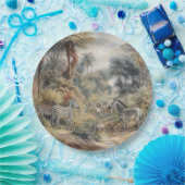 オアシスのシマウマとライオンの植物的なシーン ペーパープレート (パーティー)