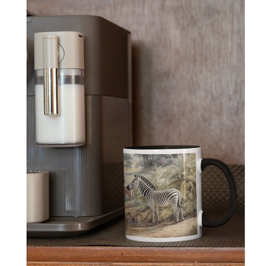 オアシスのシマウマとライオンの植物的なシーン マグカップ