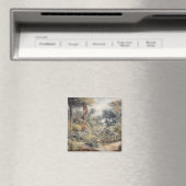 オアシスのシマウマとライオンの植物的なシーン マグネット (インサイチュ (食洗機))