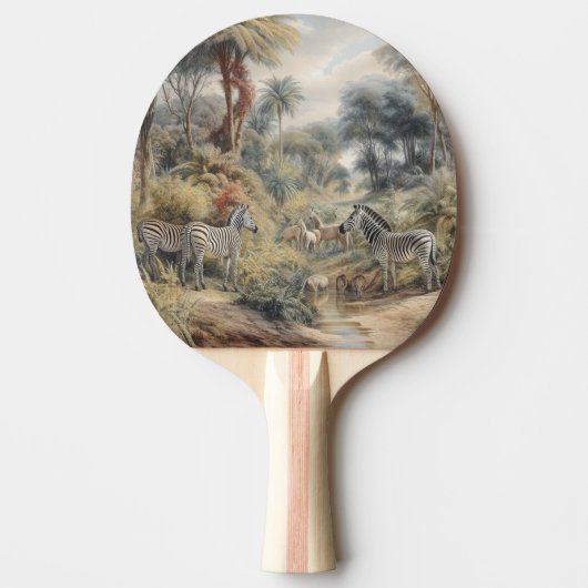 オアシスのシマウマとライオンの植物的なシーン 卓球ラケット (正面)