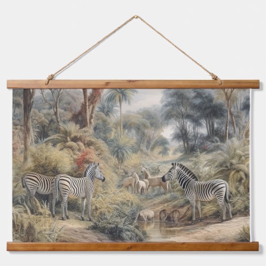 オアシスのシマウマの植物界 吊り下げ型タペストリー (正面)