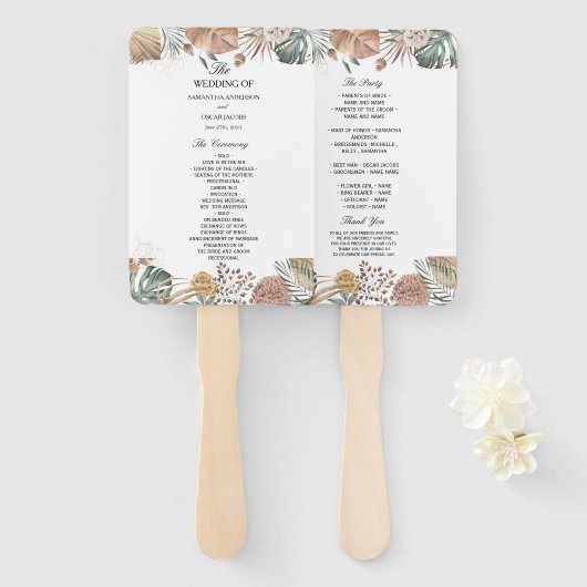 オアシスモダンウォーターカラー花と葉のフラーム ハンドファン (正面&裏面)