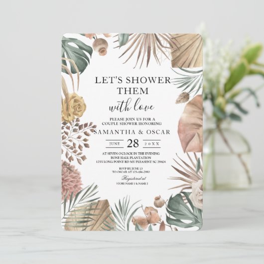 オアシスモダンウォーターカラー花と葉のフラーム 招待状 (スタンド正面)