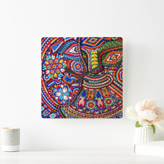 オアハカ州メキシコのメキシコマヤの種族の芸術のBoho旅行 スクエア壁時計 (ホーム)