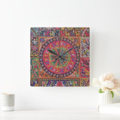 オアハカ州メキシコのメキシコマヤの種族の芸術のBoho旅行 スクエア壁時計 (ホーム)