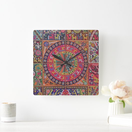 オアハカ州メキシコのメキシコマヤの種族の芸術のBoho旅行 スクエア壁時計 (ホーム)
