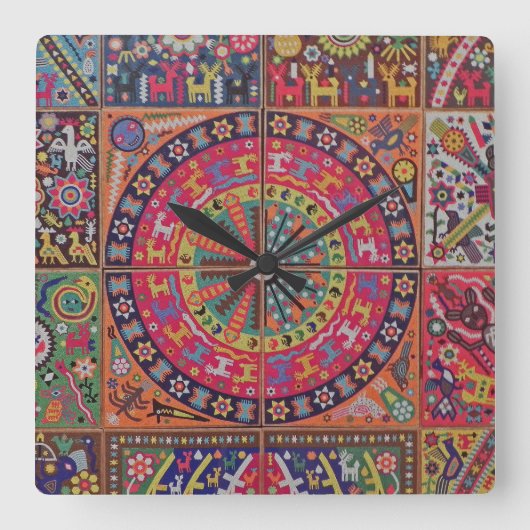 オアハカ州メキシコのメキシコマヤの種族の芸術のBoho旅行 スクエア壁時計 (正面)