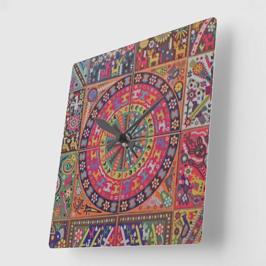 オアハカ州メキシコのメキシコマヤの種族の芸術のBoho旅行 スクエア壁時計 (傾斜)