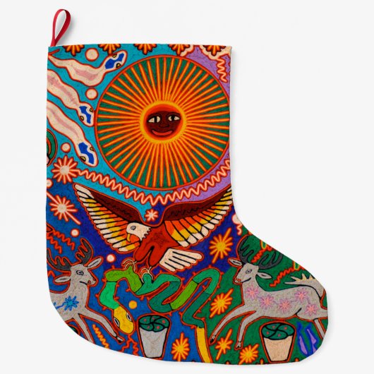 オアハカ州メキシコのメキシコマヤの種族の芸術のBoho旅行 ラージクリスマスストッキング (正面)