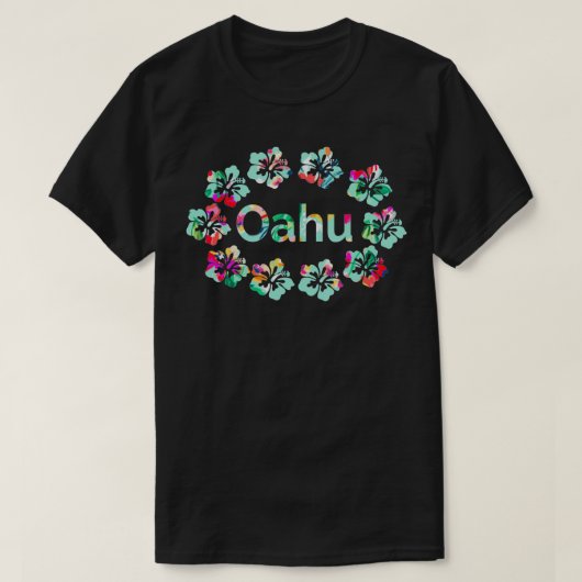 オアフハワイアンアイランズハワイサーフハイビスカスフラワー Tシャツ (デザイン正面)