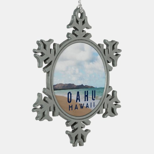 オアフハワイトロピカルビーチ スノーフレークピューターオーナメント (左)