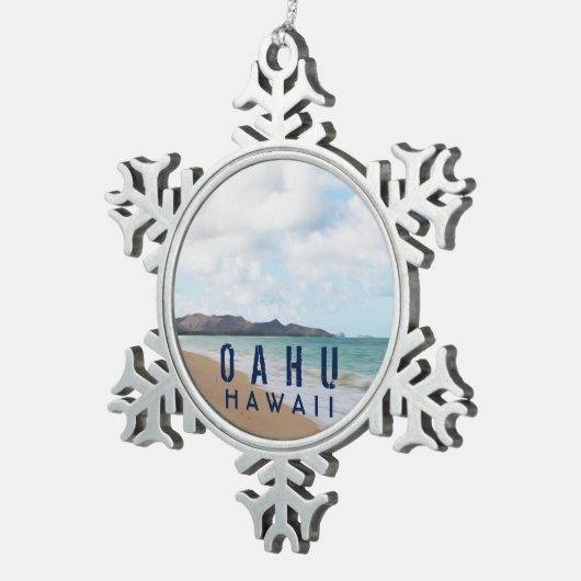 オアフハワイトロピカルビーチ スノーフレークピューターオーナメント (右)