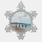 オアフハワイトロピカルビーチ スノーフレークピューターオーナメント (正面)
